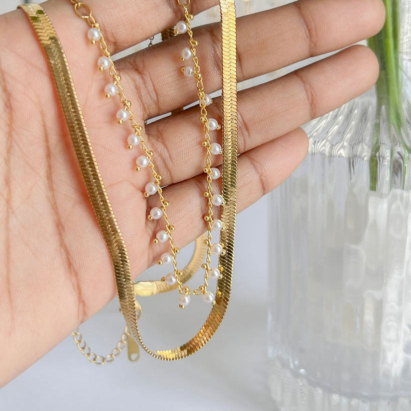 Luxury Snake Choker & Pearl Jewelry Set | 18k Gold