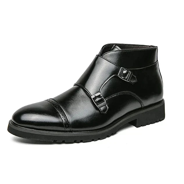 Leather Boots with Buckle Closure