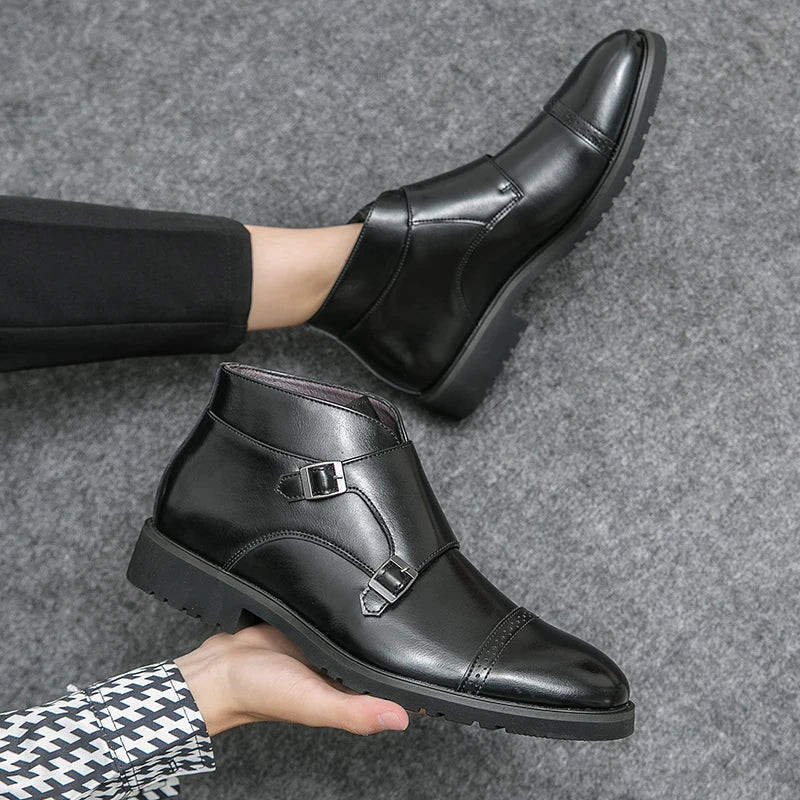 Leather Boots with Buckle Closure