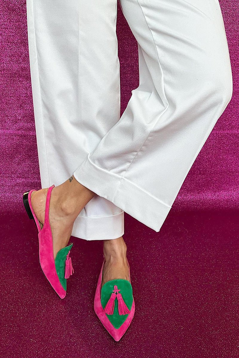 Frendessa | Colourful ballet flats with fringes and a decorative ankle strap
