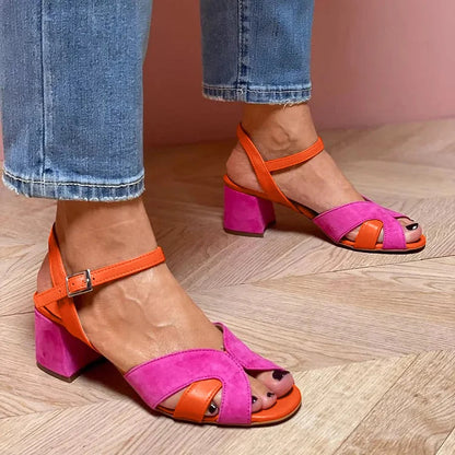 Lorette | Colour block sandals with a comfortable heel