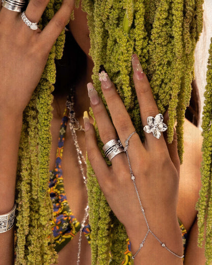 Textured Floral Ring in Silver