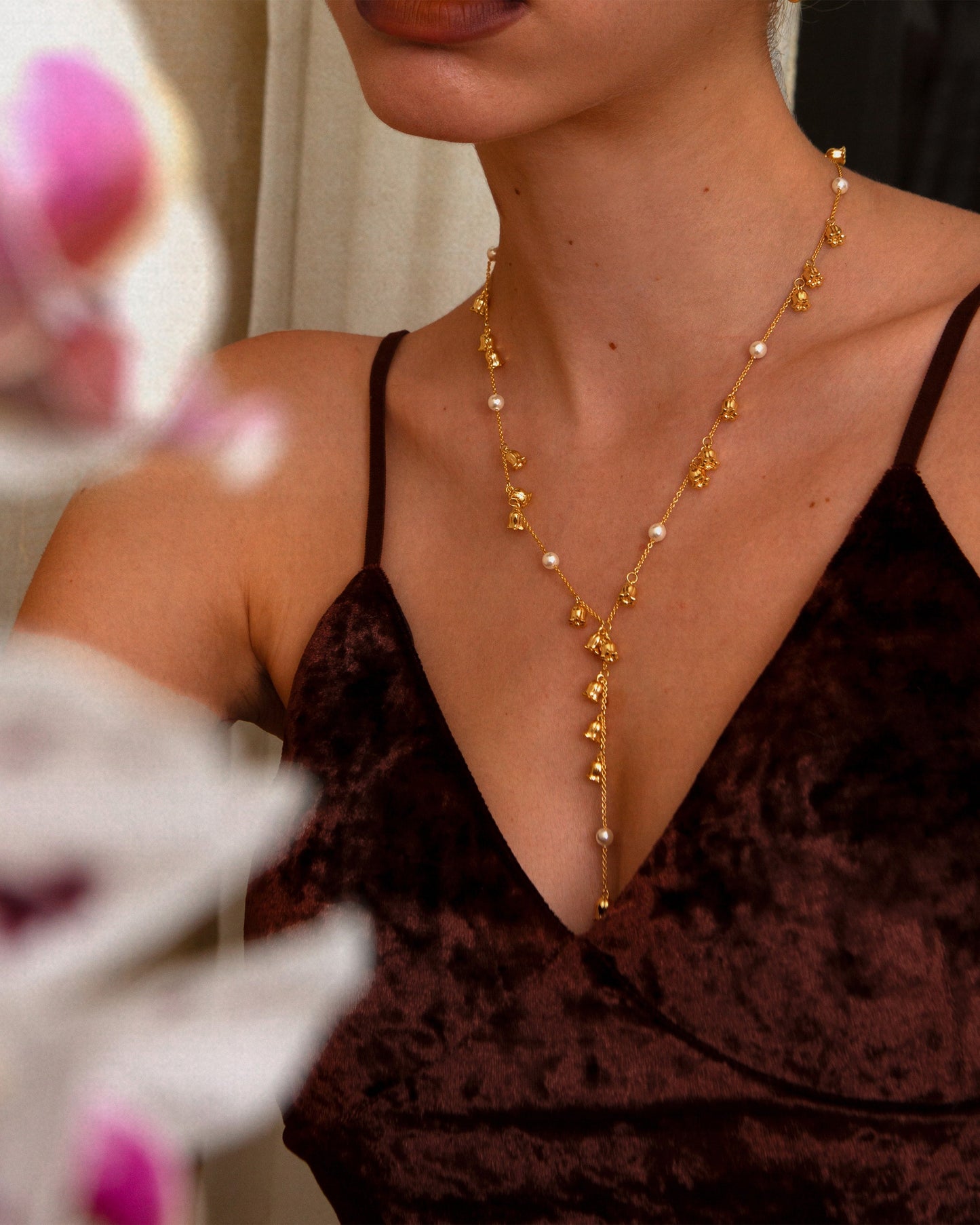 Lily of the Valley Pearl Lariat Necklace