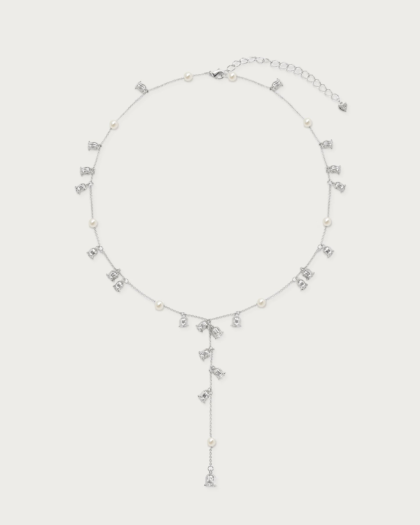 Lily of the Valley Pearl Lariat Necklace in Silver