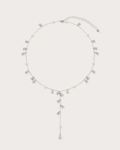 Lily of the Valley Pearl Lariat Necklace in Silver
