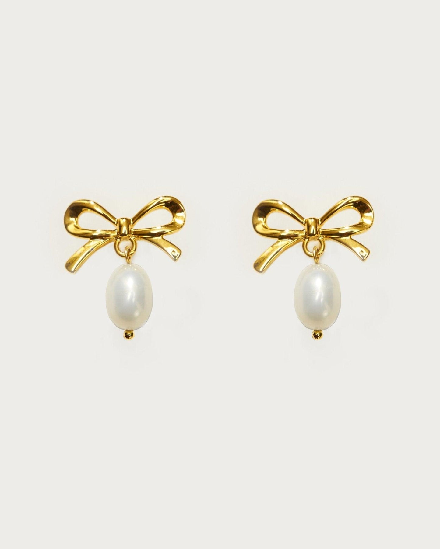 Gold Ribbon Pearl Earrings