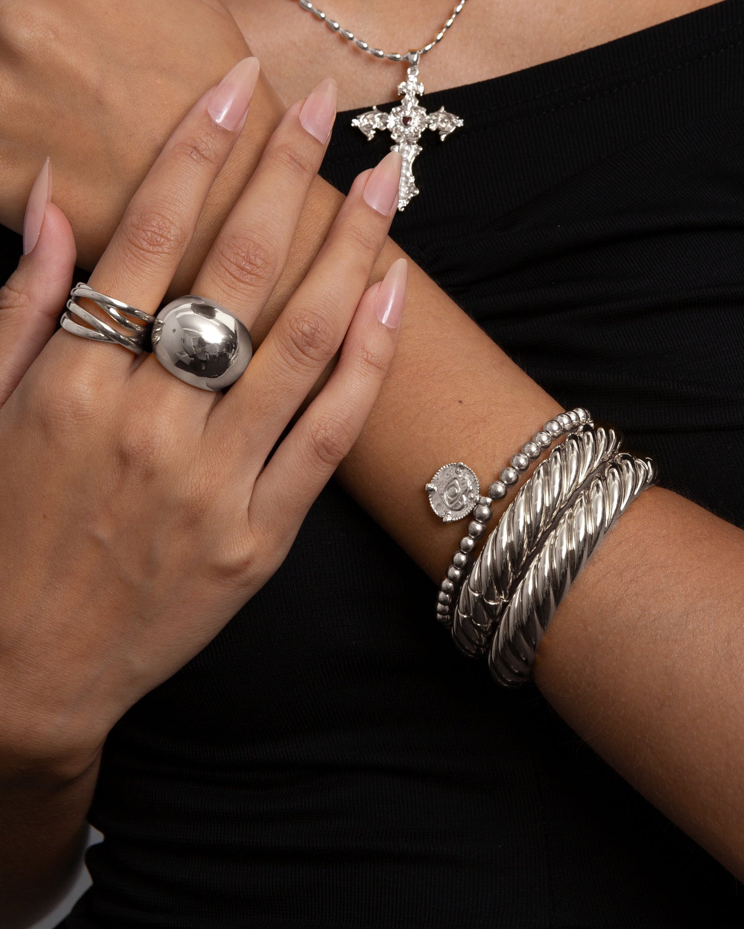 Silver Chunky Braided Bangle