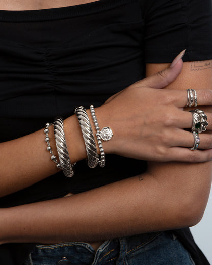 Silver Chunky Braided Bangle