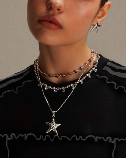 Starfish Necklace & Earrings Set in Silver