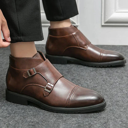 Leather Boots with Buckle Closure