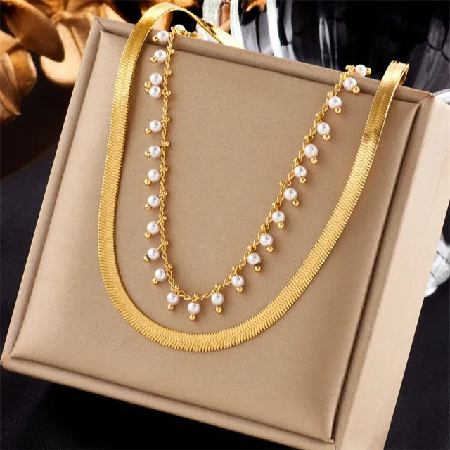 Luxury Snake Choker & Pearl Jewelry Set | 18k Gold