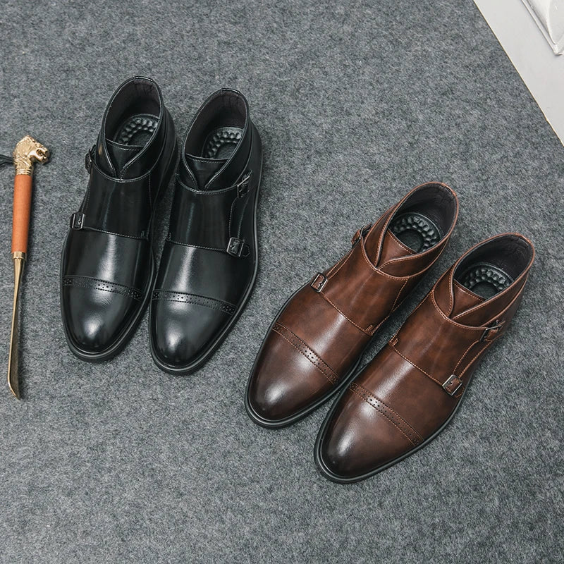 Leather Boots with Buckle Closure