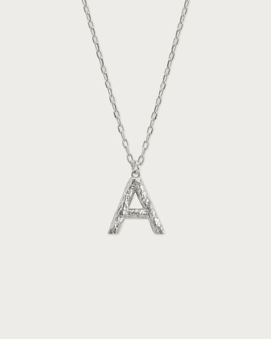 Textured Initial Letter Necklace in Silver