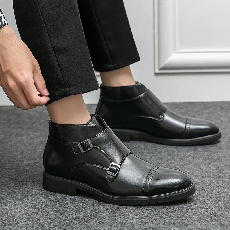 Leather Boots with Buckle Closure