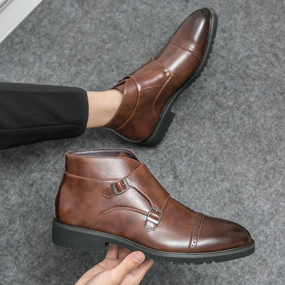 Leather Boots with Buckle Closure