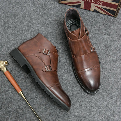 Leather Boots with Buckle Closure
