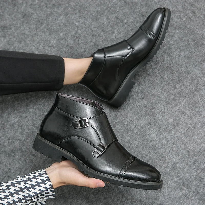 Leather Boots with Buckle Closure