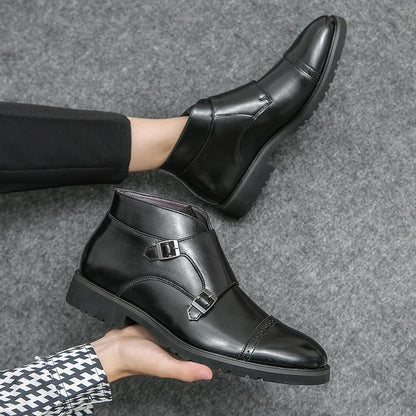 Leather Boots with Buckle Closure