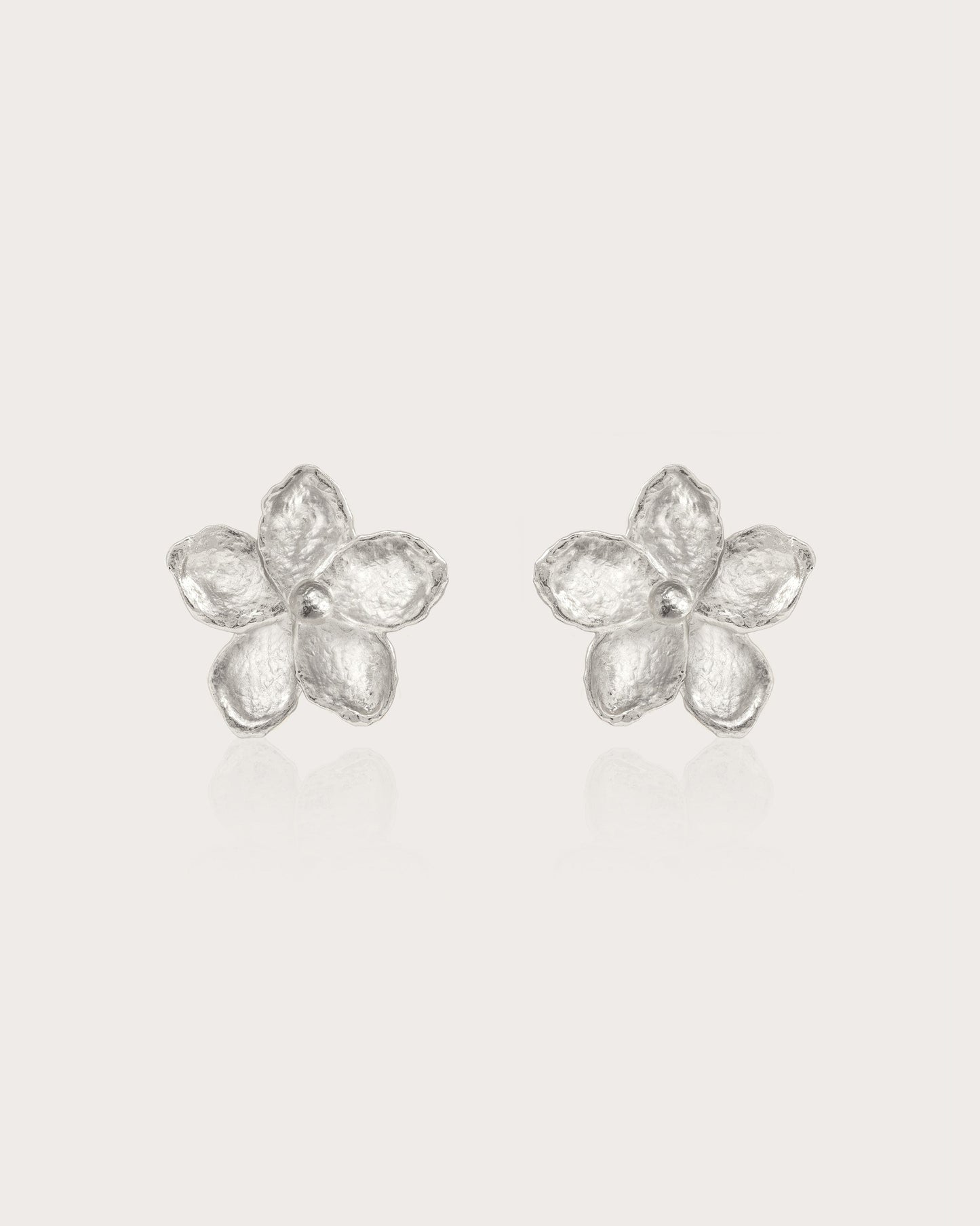 Textured Floral Earrings in Silver