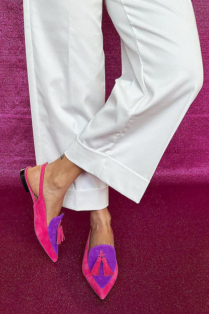 Frendessa | Colourful ballet flats with fringes and a decorative ankle strap