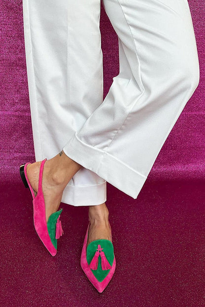 Frendessa | Colourful ballet flats with fringes and a decorative ankle strap