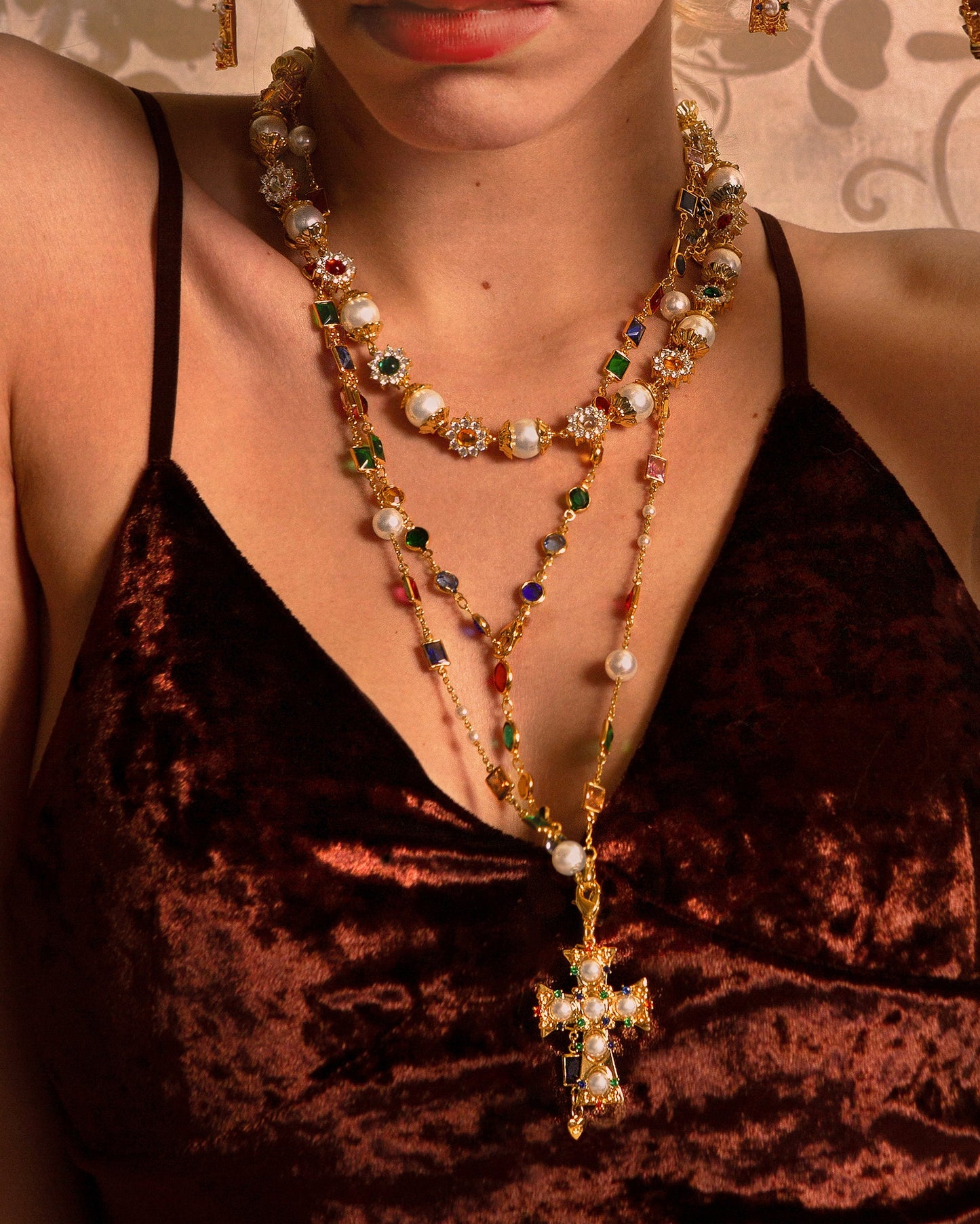 Lover of Helius Pearl Cross Necklace