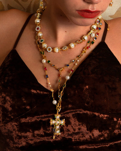 Lover of Helius Pearl Cross Necklace