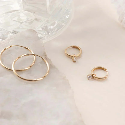 14k Gold Moonbeam Gemstone Hoop Earrings