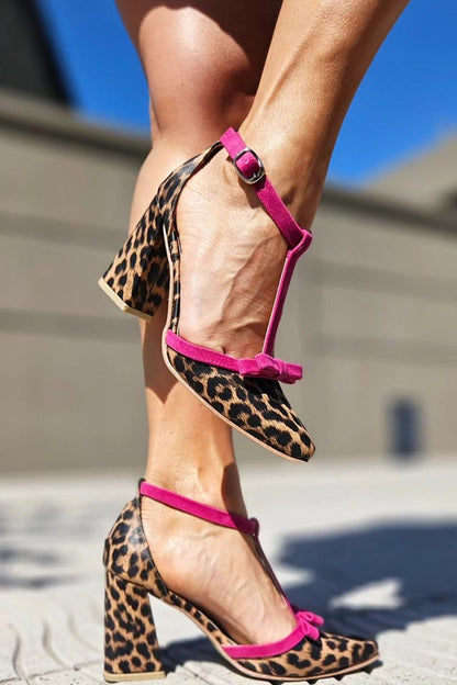 Leontina | Green Leopard Print Sandals with Colour Accent