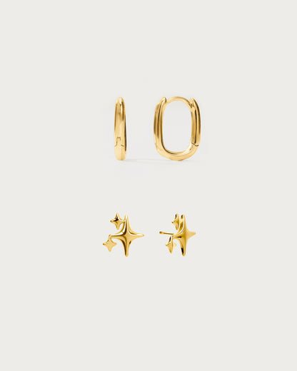 Sparkle Stud And Link Hoop Earrings Stack Set