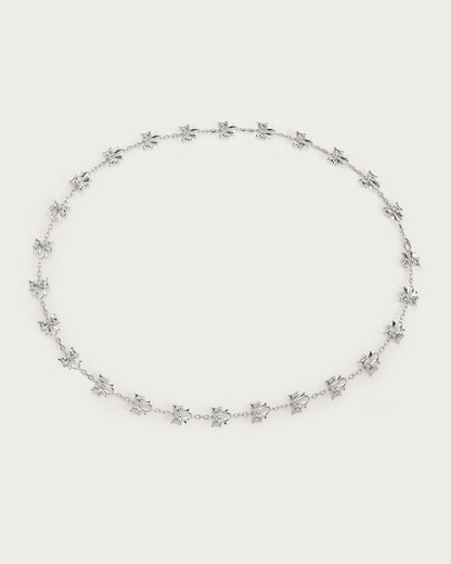 Bow Lariat Long Necklace in Silver