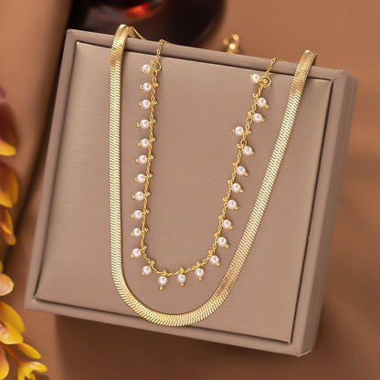 Luxury Snake Choker & Pearl Jewelry Set | 18k Gold