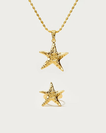 Starfish Necklace & Ring Set in Silver