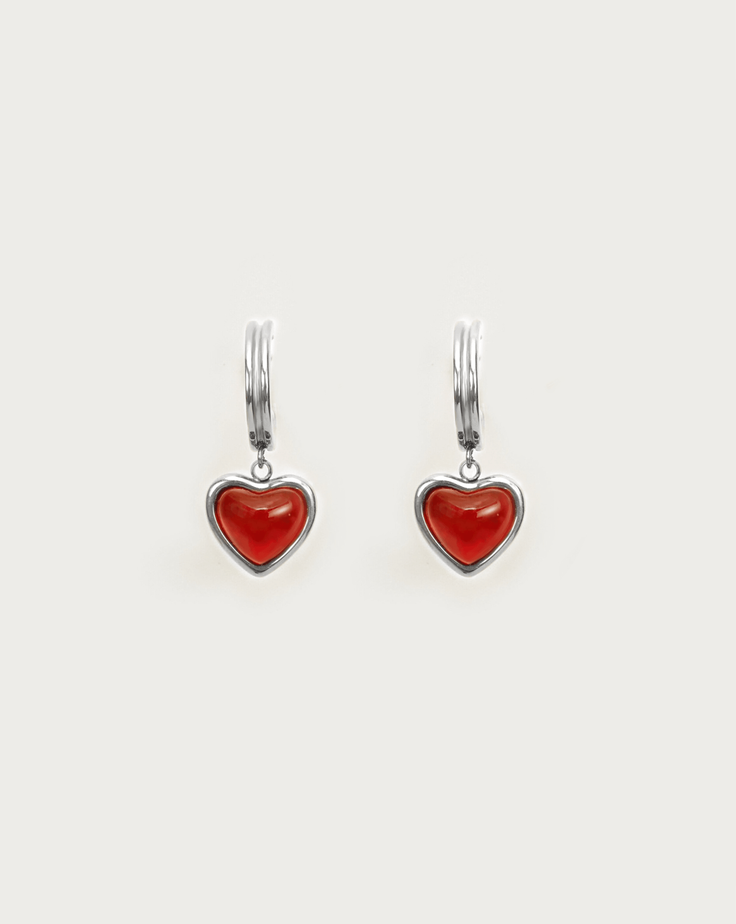 Silver Carnelian Stone Hoop Earrings