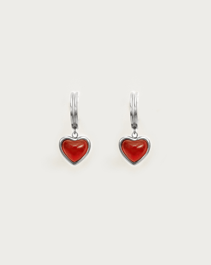 Silver Carnelian Stone Hoop Earrings