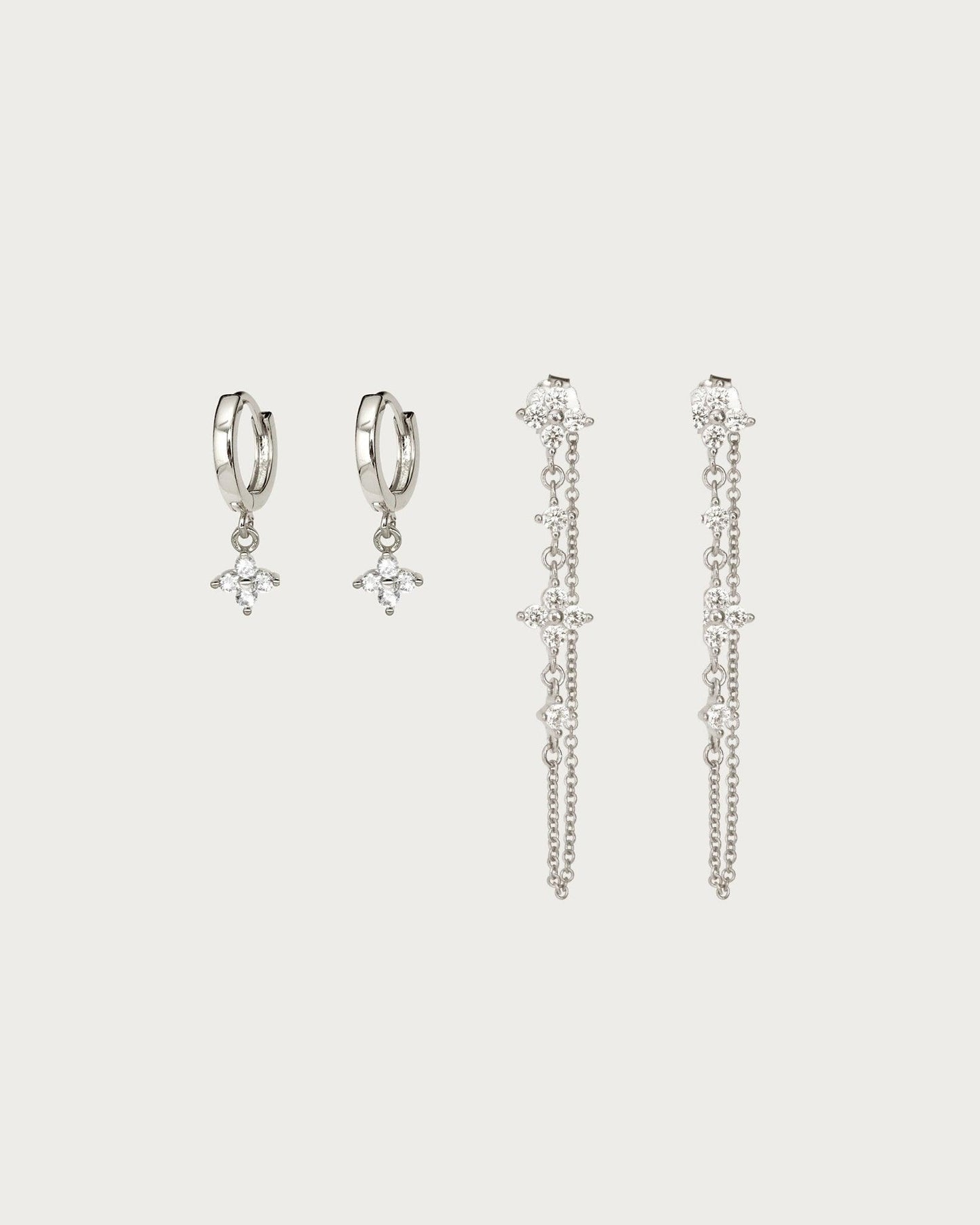 Silver Lucky Clover Earrings Set