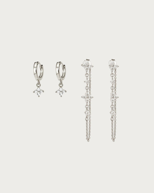 Silver Lucky Clover Earrings Set