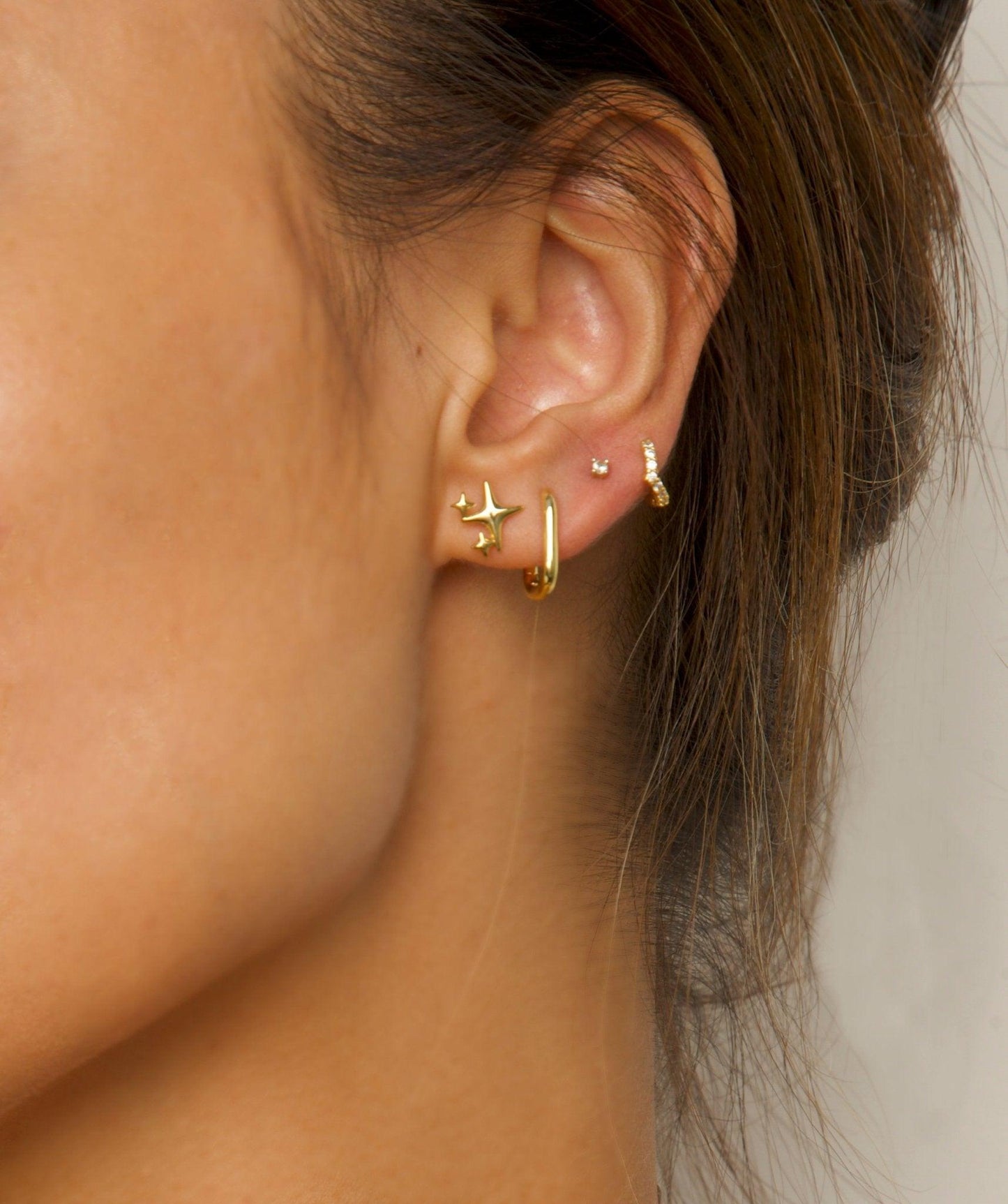 Sparkle Stud And Link Hoop Earrings Stack Set
