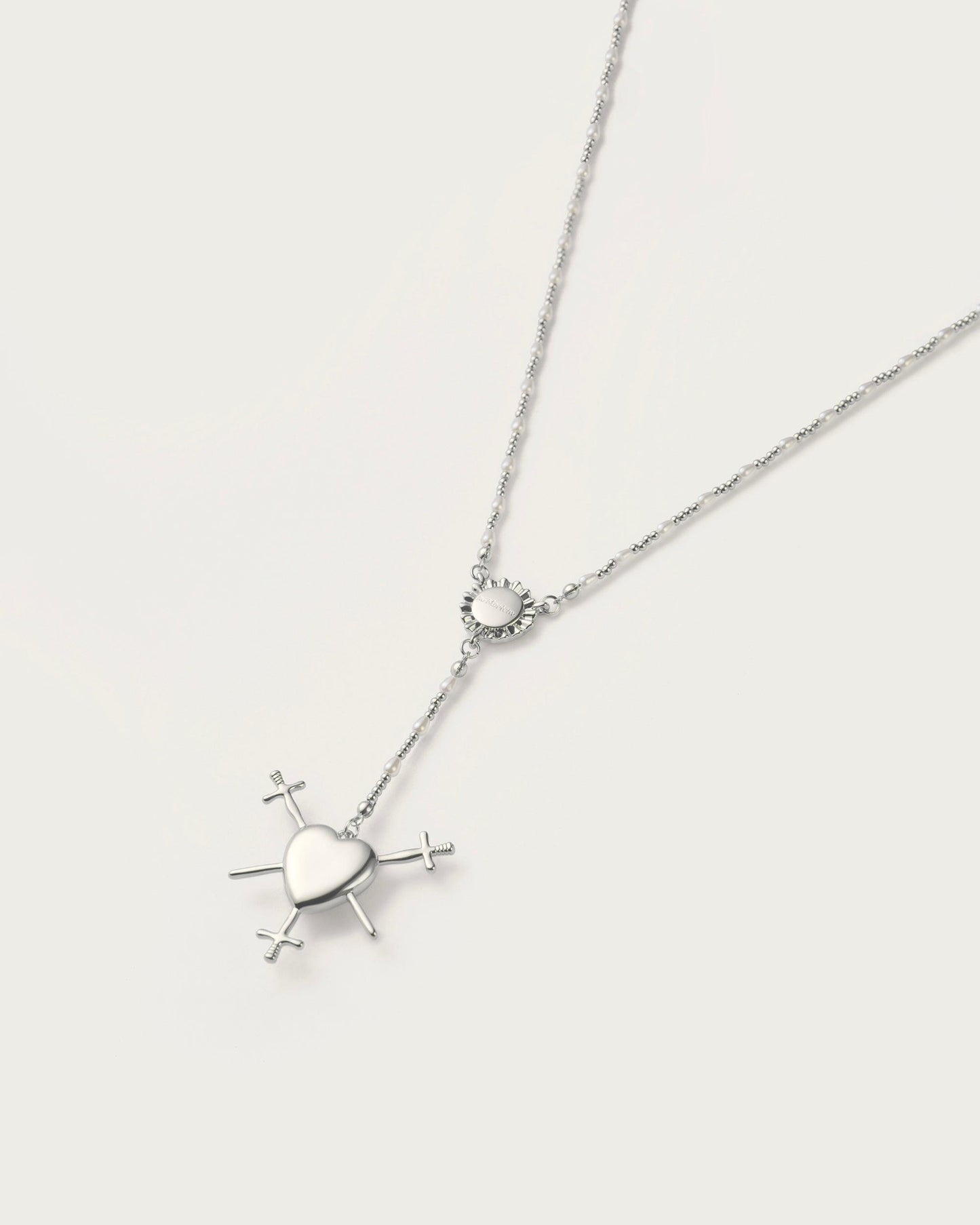 Three of Swords Rosary Necklace in Silver