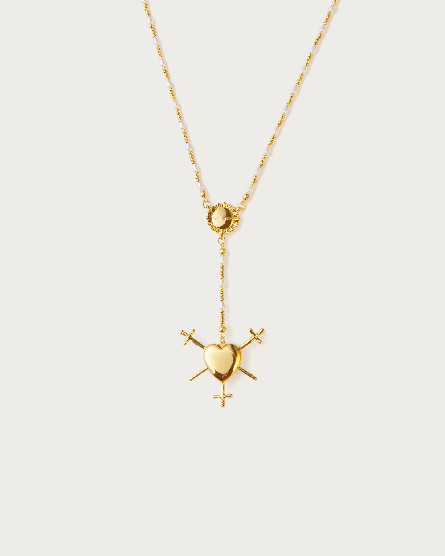 Three of Swords Rosary Necklace in Silver