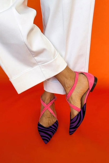 Zarella | Zebra Print Flat Sandals with Crossed Ankle Straps
